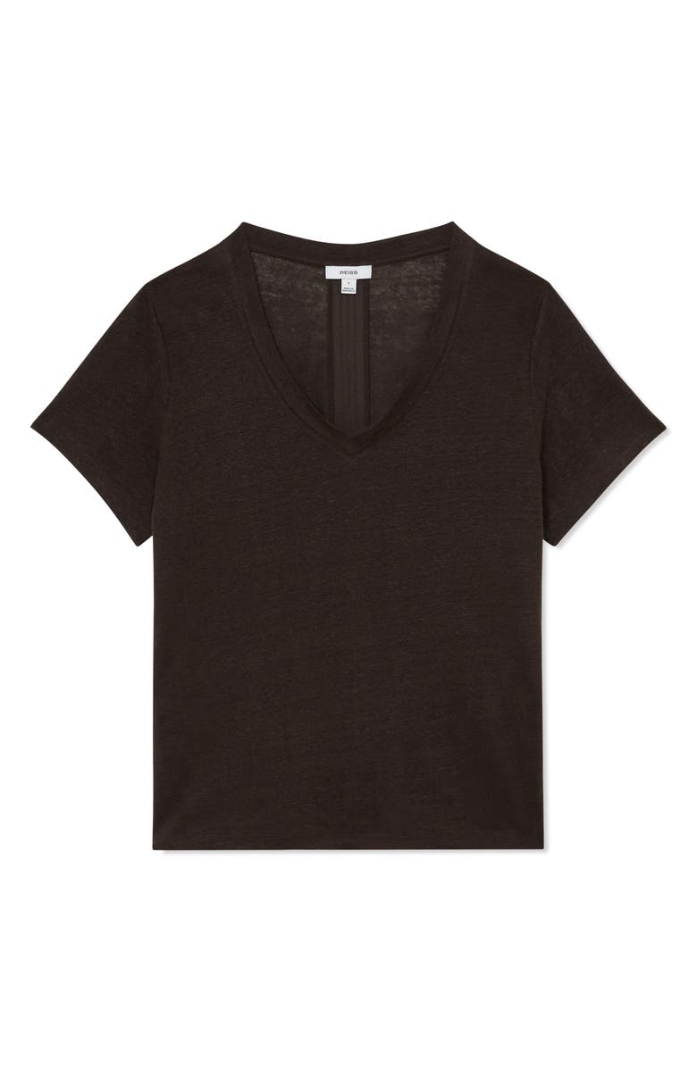 Reiss Lola Linen T-Shirt, Main, color, Chocolate Brown