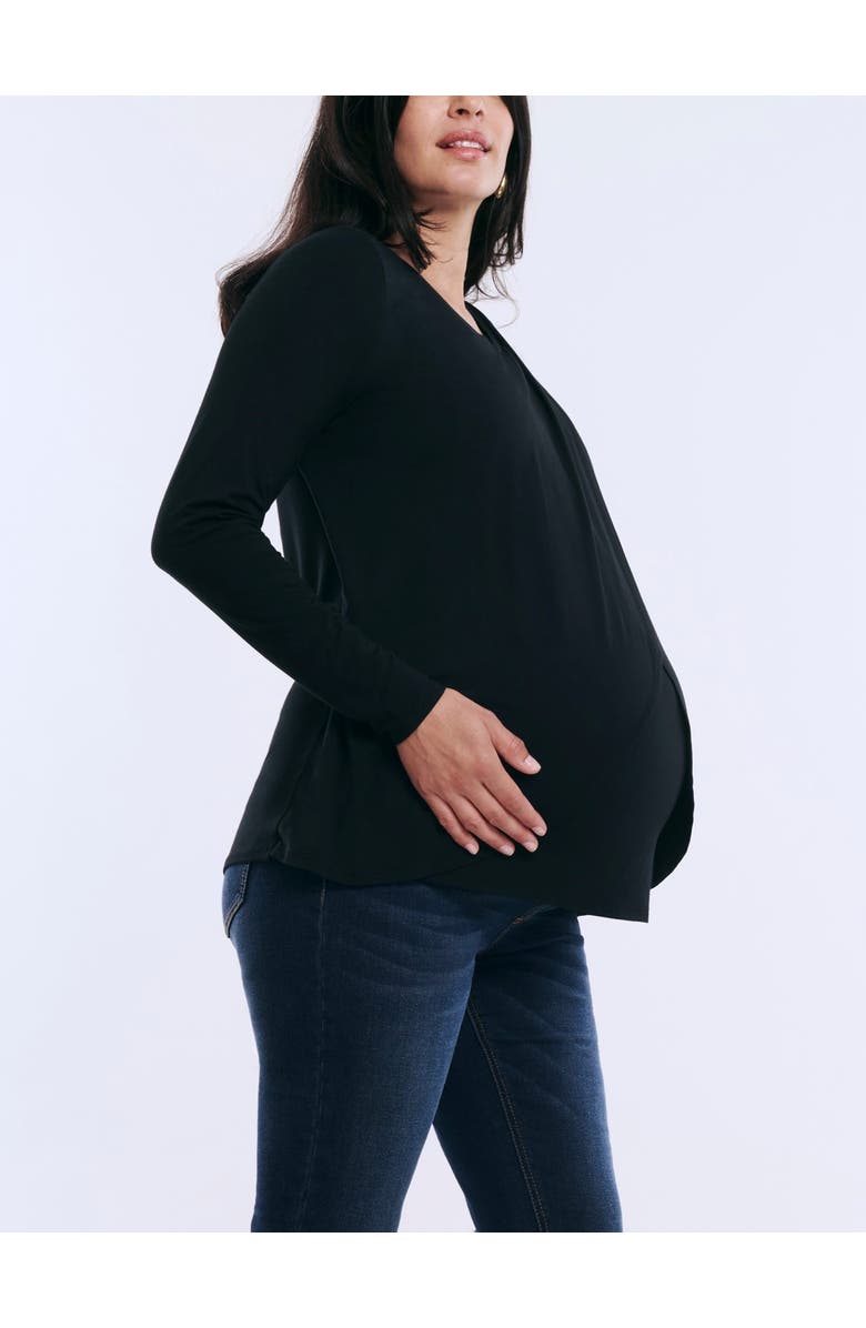 MOTHERHOOD MATERNITY Crewneck Long Sleeve Draped Nursing Tee, Alternate, color, Black