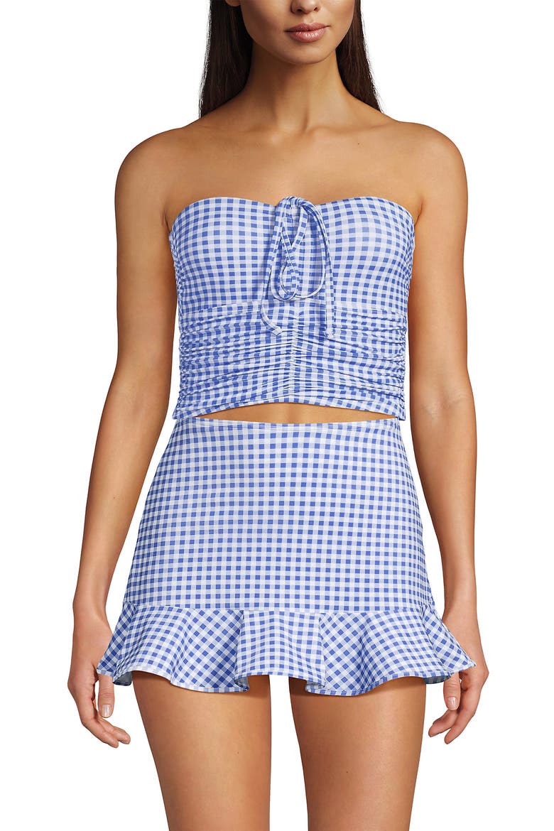 Womens Ruched Halter Tankini Top, Alternate, color, Soft Cloud Blue Gingham