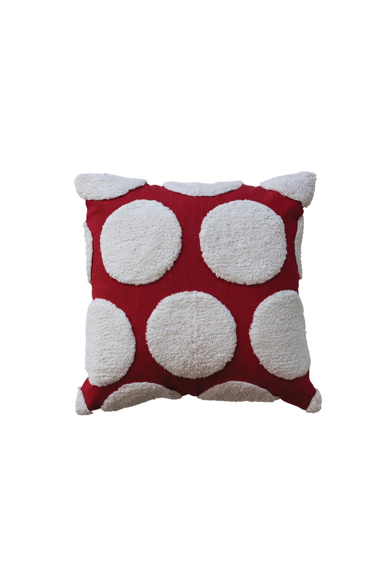 Cotton Slub Pillow with Tufted Dots, Red & White, Main, color, Red & White