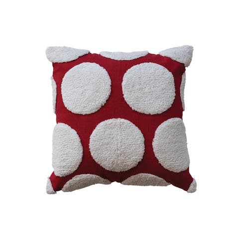 Cotton Slub Pillow with Tufted Dots, Red & White