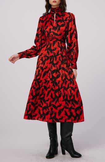 Sai Hand Print Long Sleeve Midi Dress