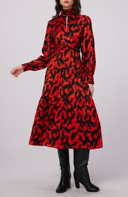DVF Sai Hand Print Long Sleeve Midi Dress