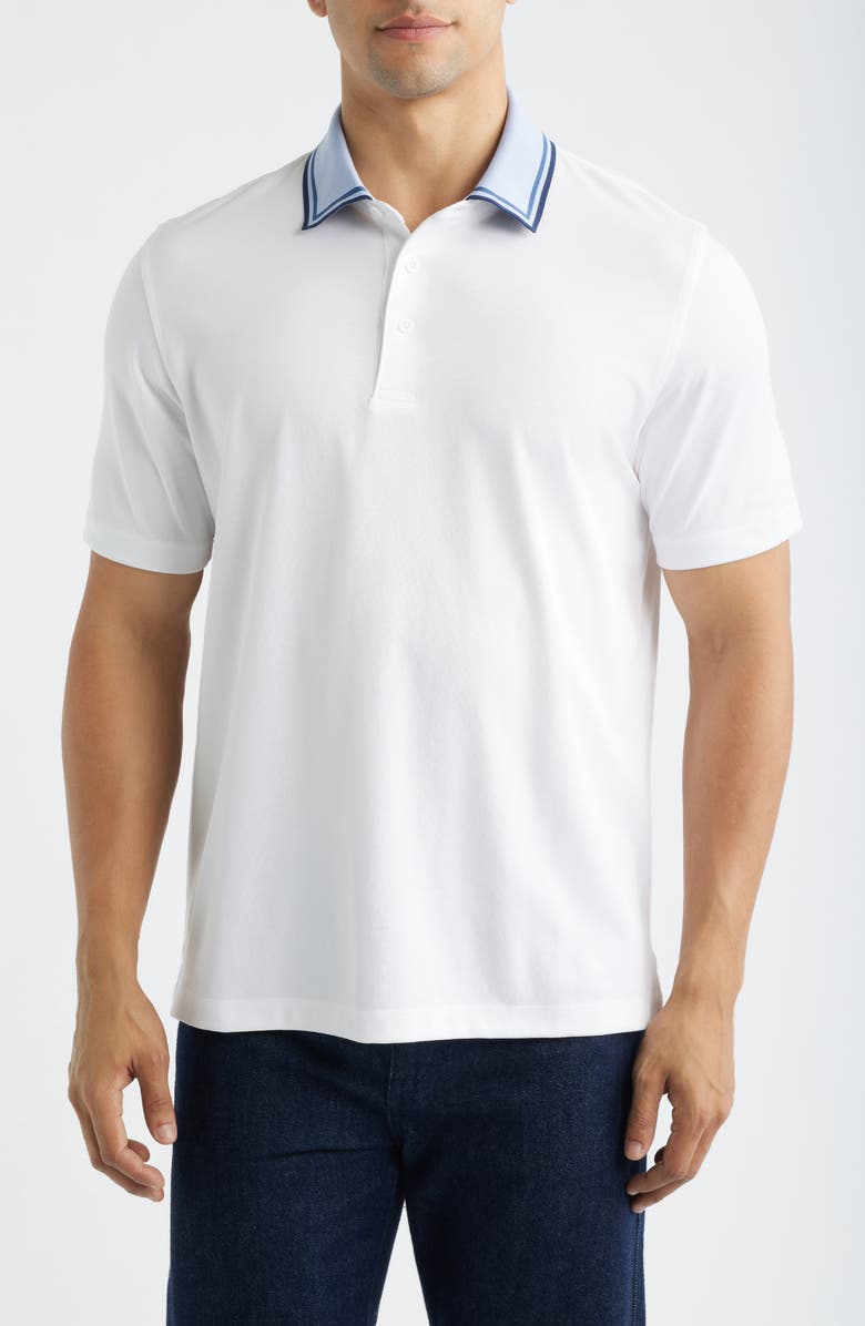 Johnston & Murphy Tipped Contrast Collar Polo, Main, color, White