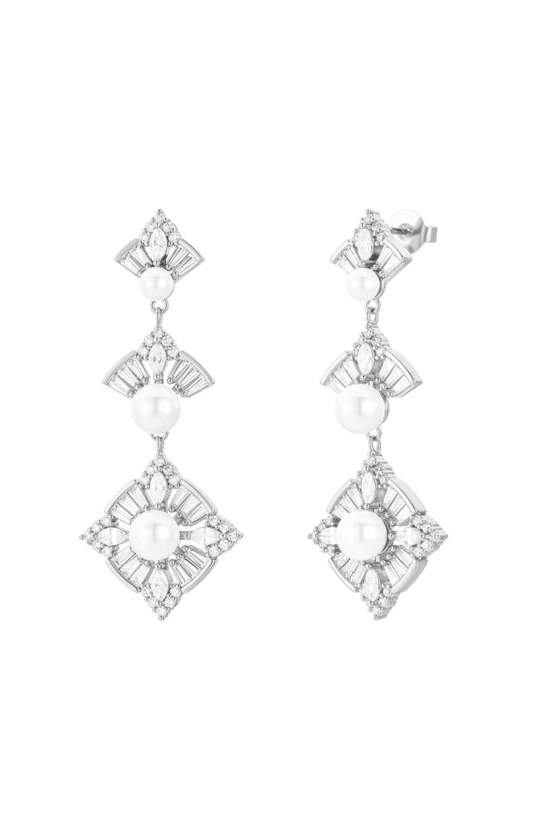 Untamed Petals Margaux Pearl Drop Earrings, Main, color, Silver