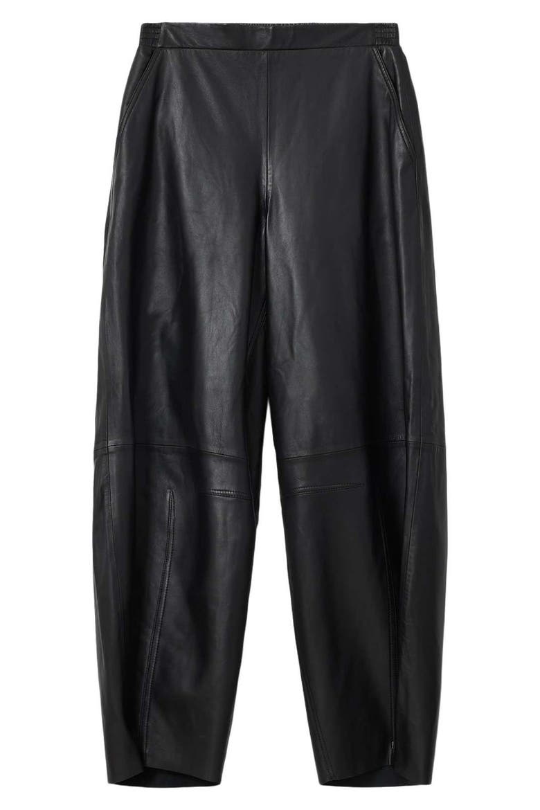 Etta Barrel Leg Leather Pants, Alternate, color, BLACK