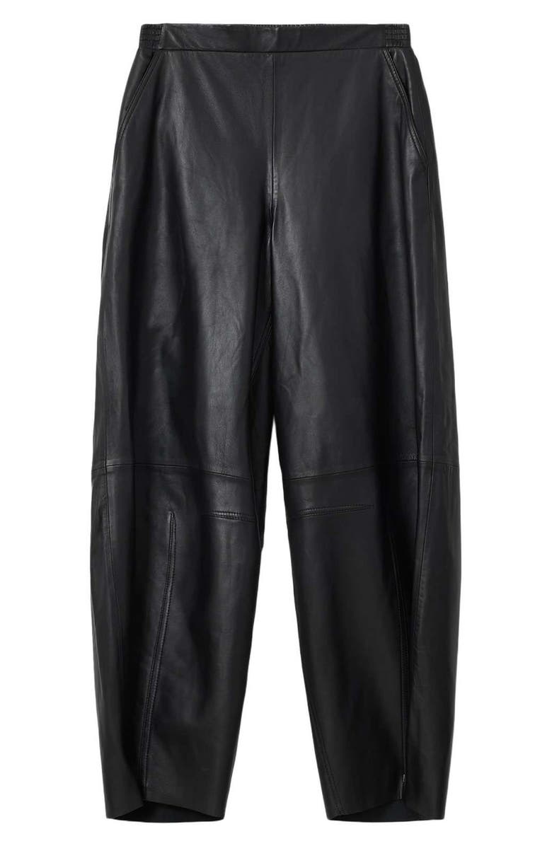 AllSaints Etta Barrel Leg Leather Pants, Alternate, color, Black