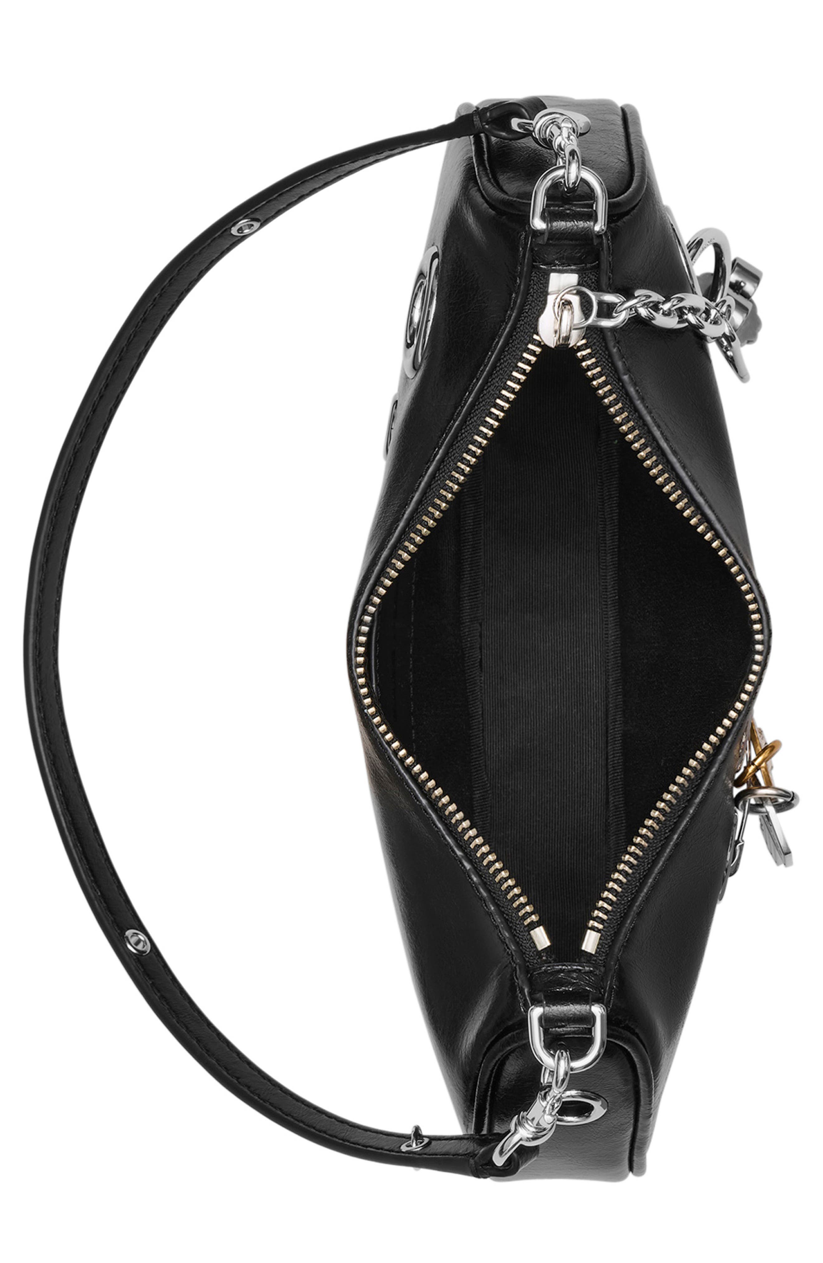 Marc Jacobs The Grommet Charm Leather Shoulder Bag, Alternate, color, Black