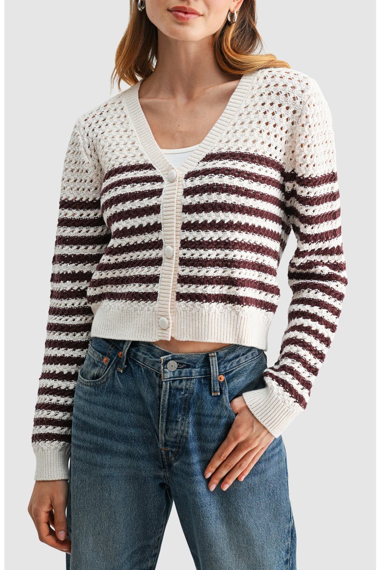 Striped Crochet Cardigan, Main, color, CREAM BROWN STRIPE