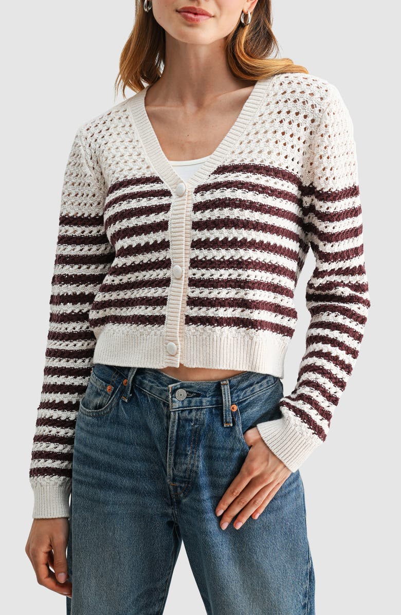 All in Favor Striped Crochet Cardigan, Main, color, Cream Brown Stripe