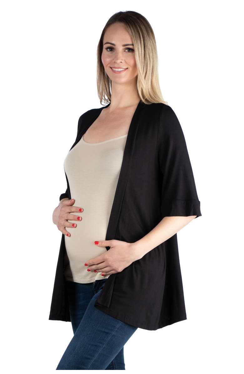 24seven Comfort Apparel Maternity Open Front Elbow Length Sleeve Cardigan, Alternate, color, Black