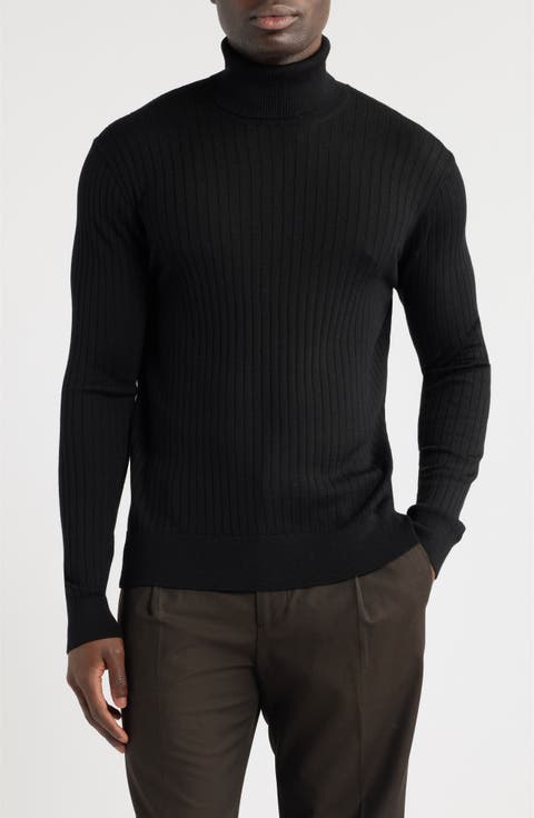 Pinstripe Stitch Wool & Silk Turtleneck Sweater