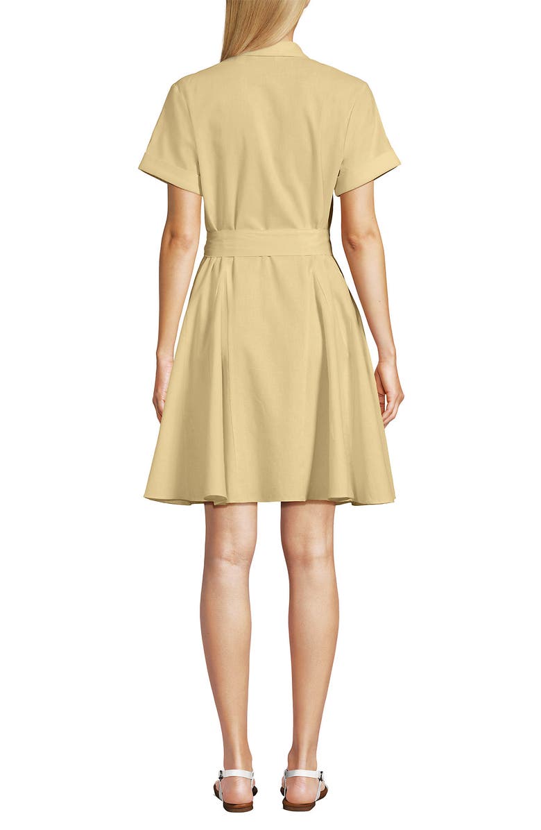 Lands' End Linen Blend Button Front Dress with Godets, Alternate, color, Pale Sunbeam Yellow