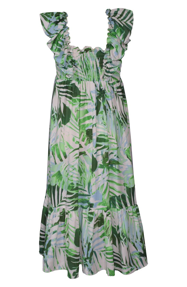Iris & Ivy Kids' Tropical Leaf Tiered Maxi Dress, Alternate, color, Green