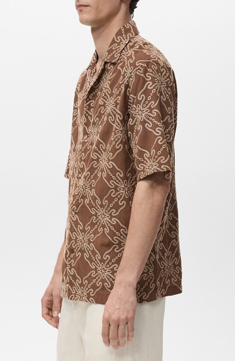 MANGO Embroidered Cotton Blend Camp Shirt, Alternate, color,
