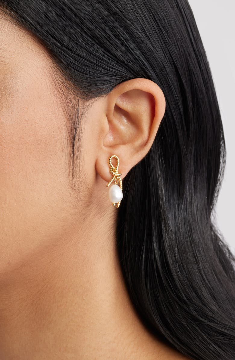Kenneth Jay Lane Faux Pearl Bow Earrings, Alternate, color, 