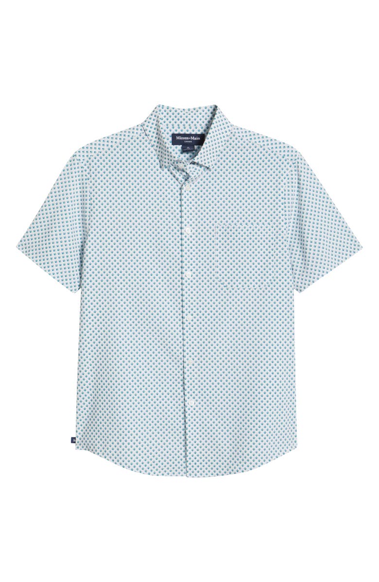 Mizzen+Main Leeward Trim Fit Diamond Print Short Sleeve Button-Up Shirt, Alternate, color, White Foulard