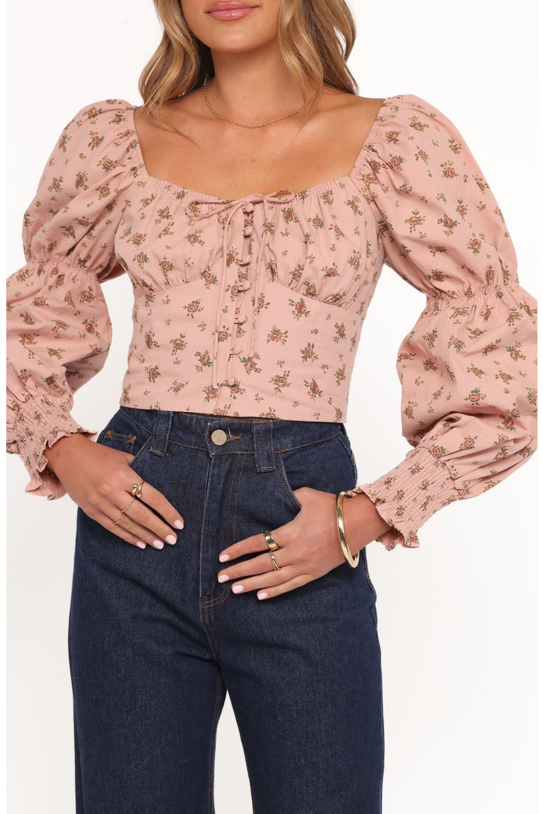 Charlene Floral Puff Sleeve Cotton Top, Alternate, color, PINK FLORAL