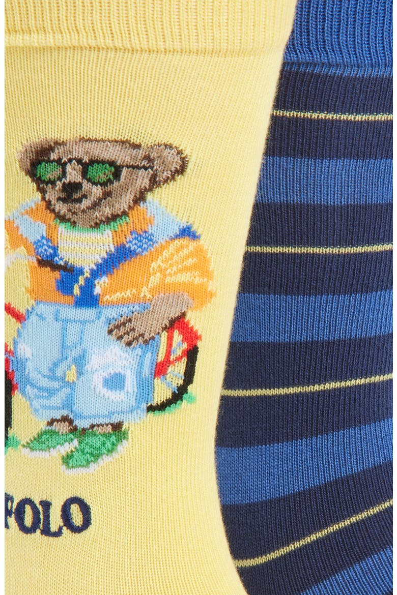 Assorted 2-Pack Polo Bear & Stripe Dress Socks, Alternate, color, YELLOW/BLUE