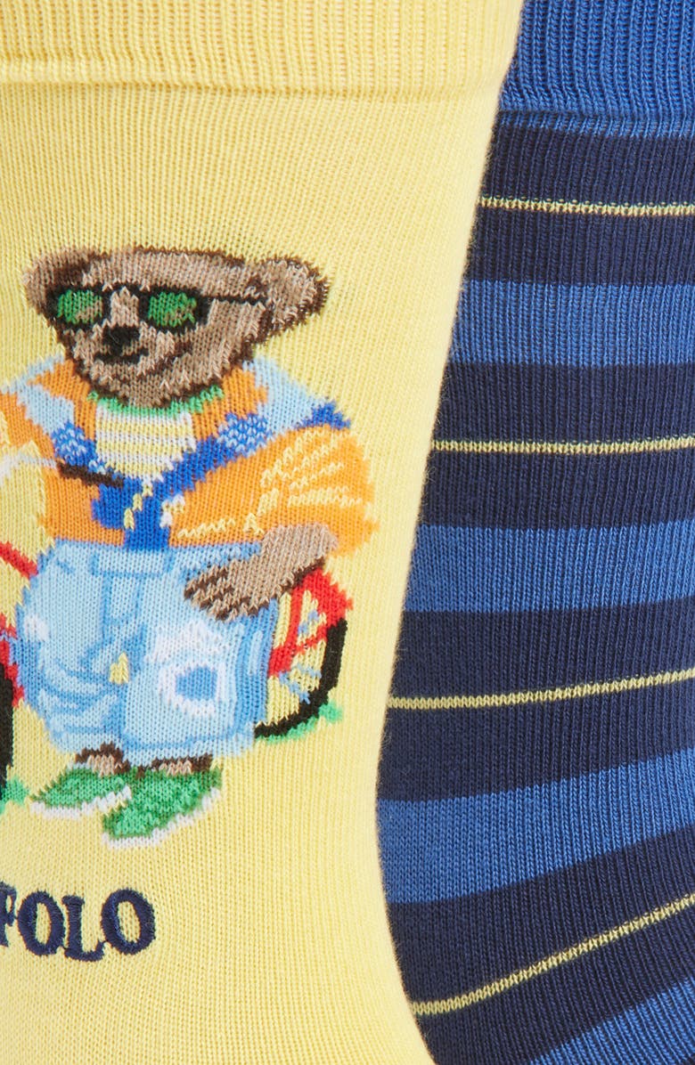 Polo Ralph Lauren Assorted 2-Pack Polo Bear & Stripe Dress Socks, Alternate, color, Yellow/Blue