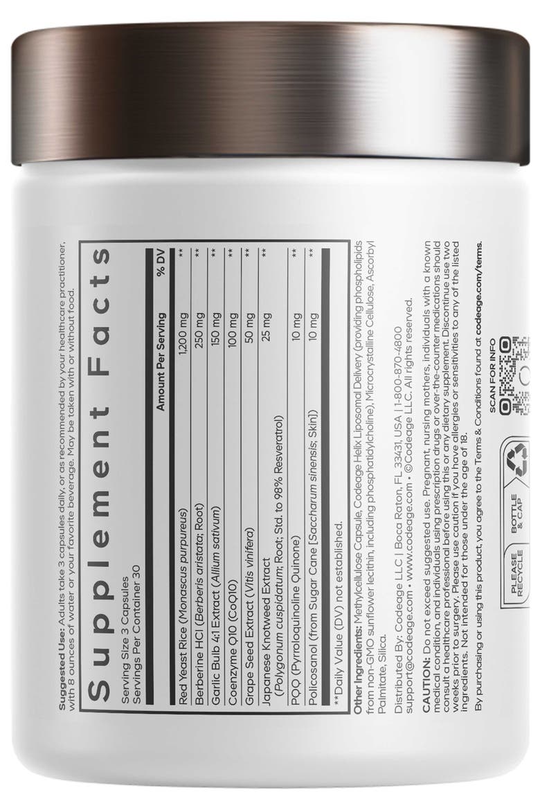 Liposomal Red Yeast Rice Platinum, CoQ10, Berberine, Garlic, Grape Seed, Alternate, color, White