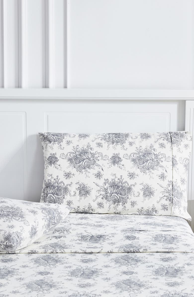 MELANGE HOME Petit Toile Flannel Sheet Set, Alternate, color, Grey