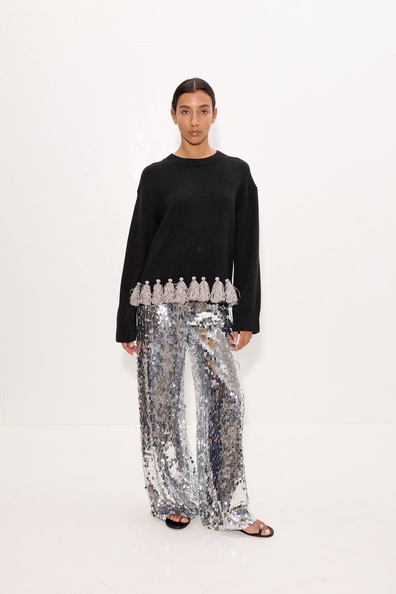 Roni Metallic Tassel Sweater, Alternate, color, Black/Satellite Silver