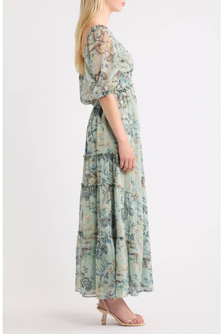 Madison Floral Ruffle Puff Sleeve Maxi Dress, Alternate, color, SAGE FLORAL MULTI