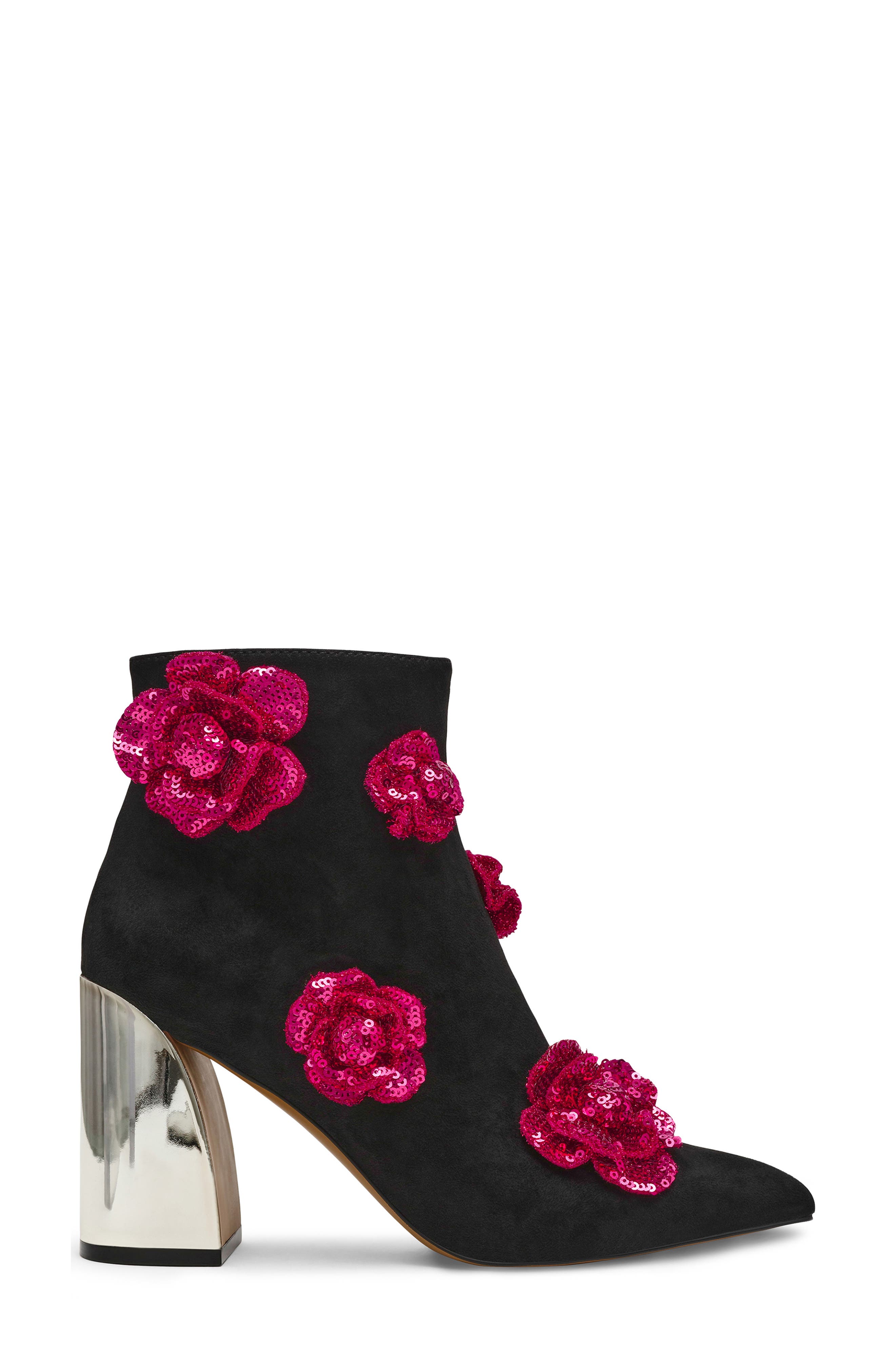 Betsey Johnson Finlee Sequin Flower Pointed Toe Bootie, Alternate, color, 