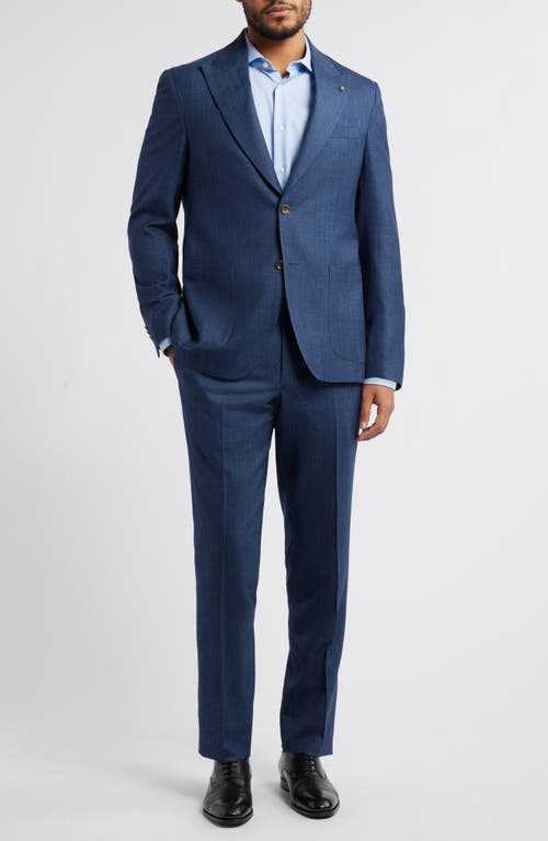 Jack Victor Marco Peak Lapel Solid Wool & Silk Blend Suit In Mid Blue