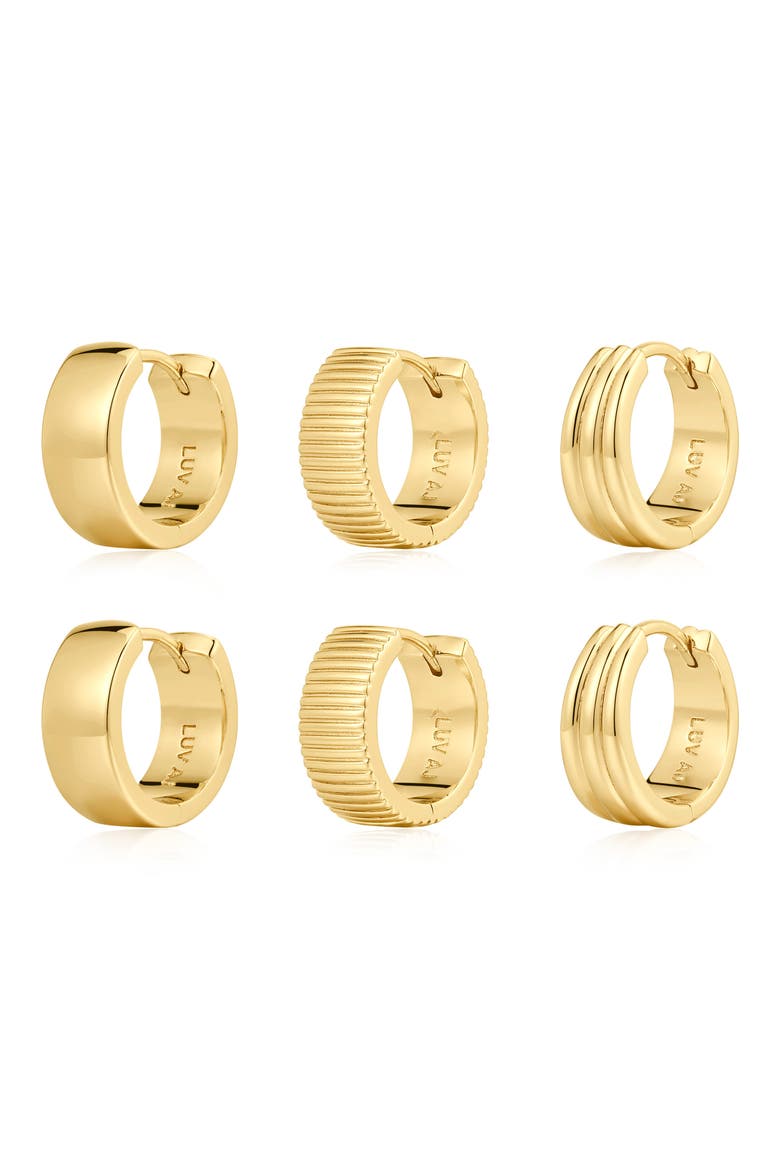The Remy Ridged Set of 3 Huggie Earrings, Main, color, GOLD