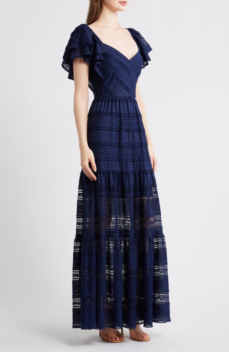 Eliza J Stretch Lace Gown, Alternate, color, Navy