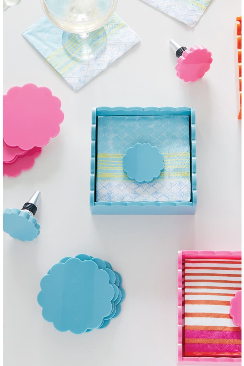 Set of 4 Teal Scallop Coasters, Alternate, color, TEAL
