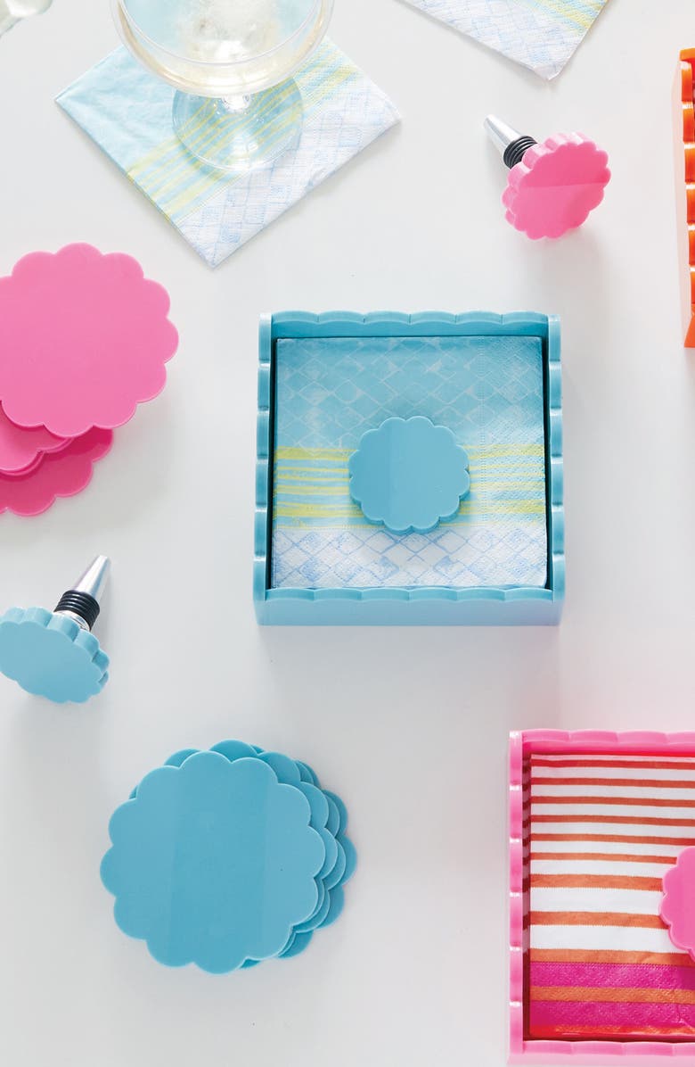 Mariposa Set of 4 Teal Scallop Coasters, Alternate, color, Teal