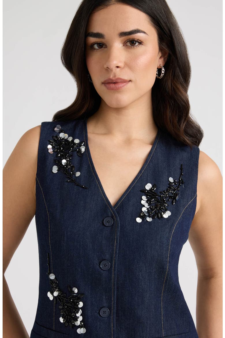 Embellished Denim Vest, Alternate, color, DARK DENIM