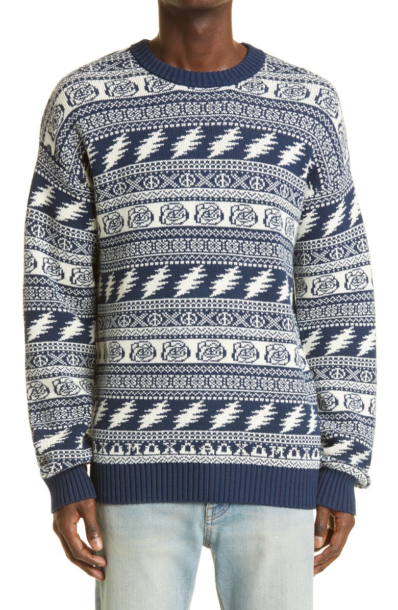 Schott NYC x Grateful Dead Aoxomoxoa Fair Isle Jacquard Cotton Sweater, Main, color, 