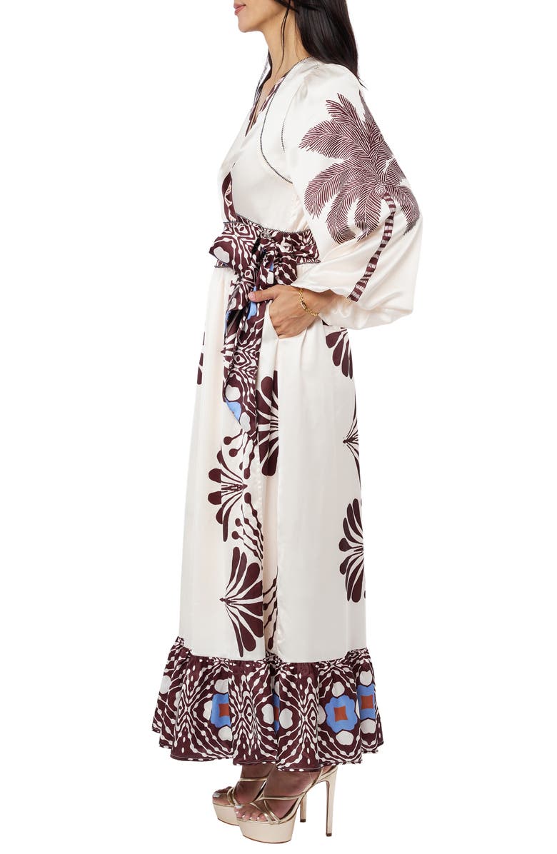 CIEBON Willow Print Long Sleeve Satin Maxi Dress, Alternate, color, Cream Multi