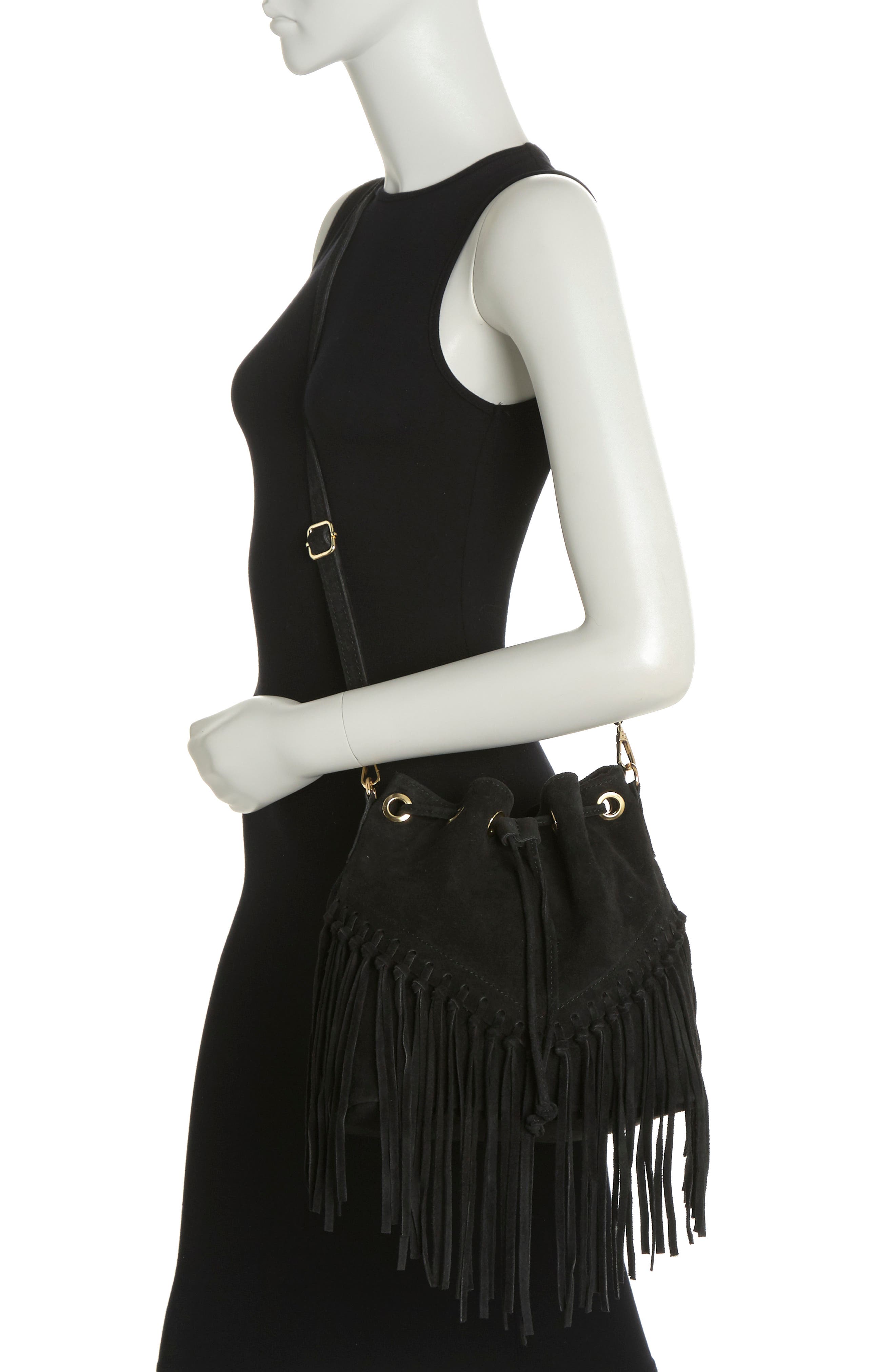 MASSIMO CASTELLO Fringe Suede Bucket Bag, Alternate, color, 