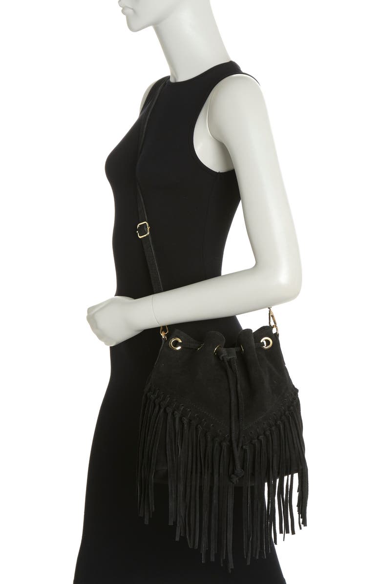MASSIMO CASTELLO Fringe Suede Bucket Bag, Alternate, color,