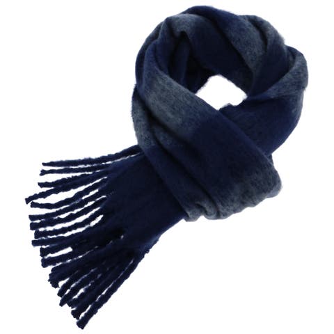 Brushed Acrylic Striped Blanket Scarf with Fringe