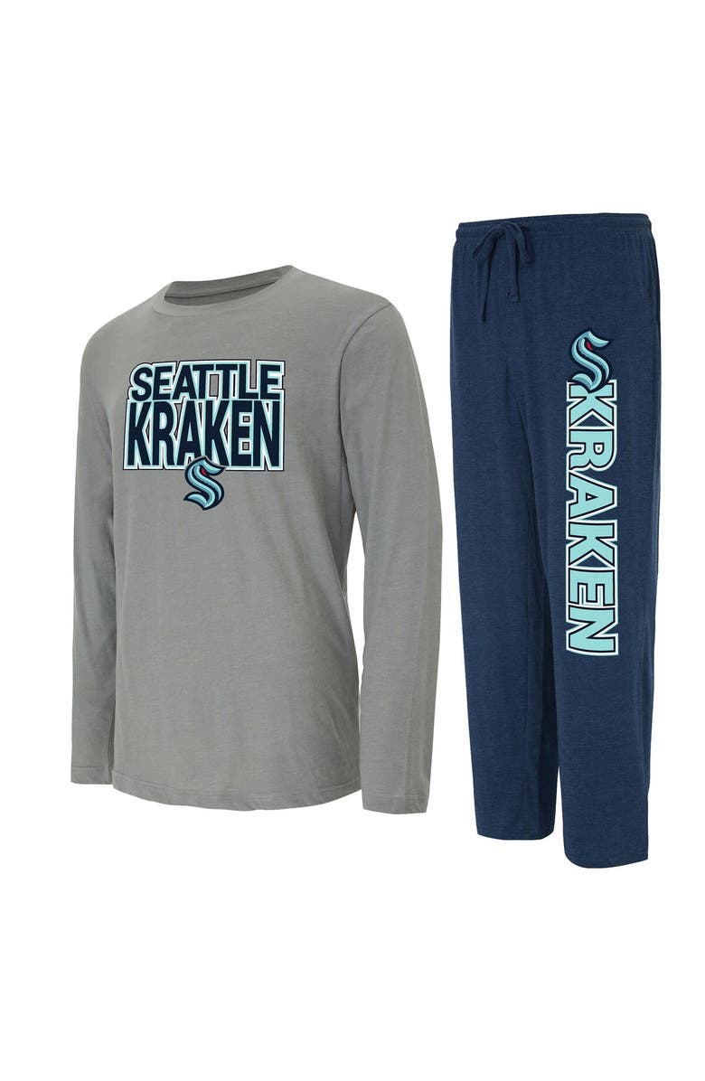 CONCEPTS SPORT Men's Concepts Sport Navy/Gray Seattle Kraken Meter Long Sleeve T-Shirt & Pants Sleep Set, Main, color, Navy