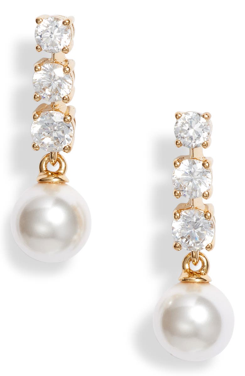 Nadri Camila Imitation Pearl & Cubic Zirconia Drop Earrings, Main, color, Gold