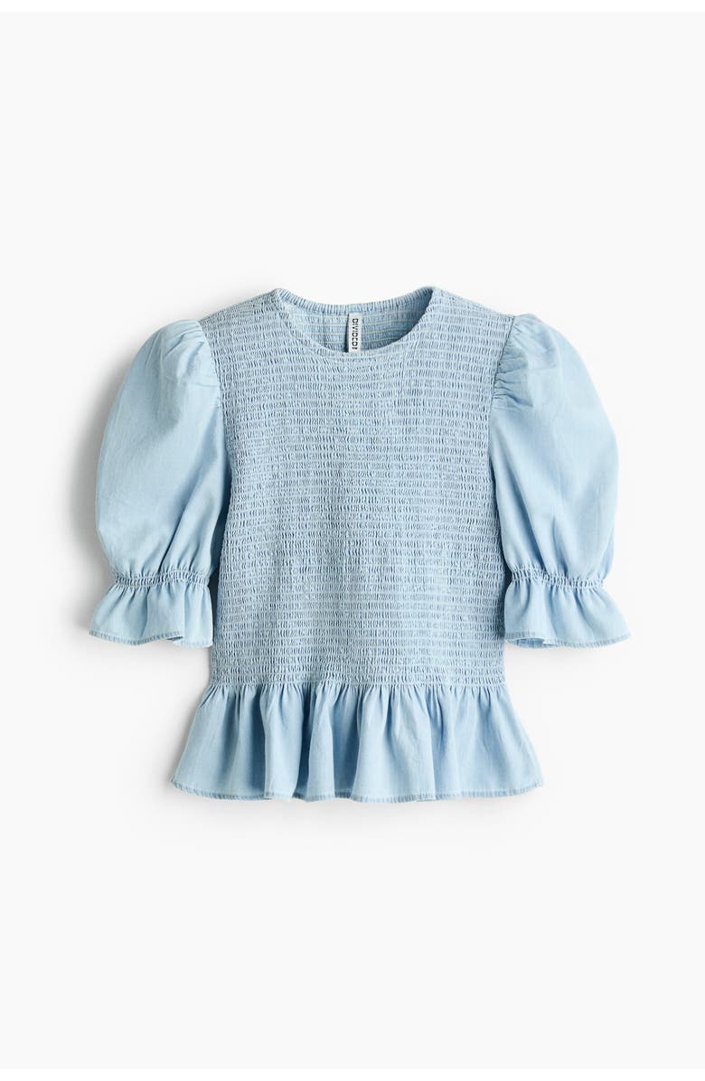 H&M Smocked Denim Blouse, Alternate, color, Light Blue