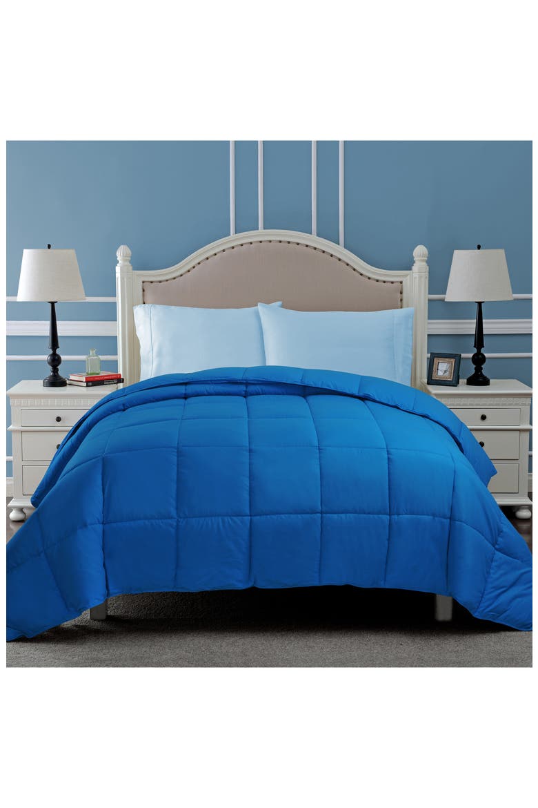 Classic All-Season Reversible Down Alternative Comforter, Alternate, color, ASTER BLUE