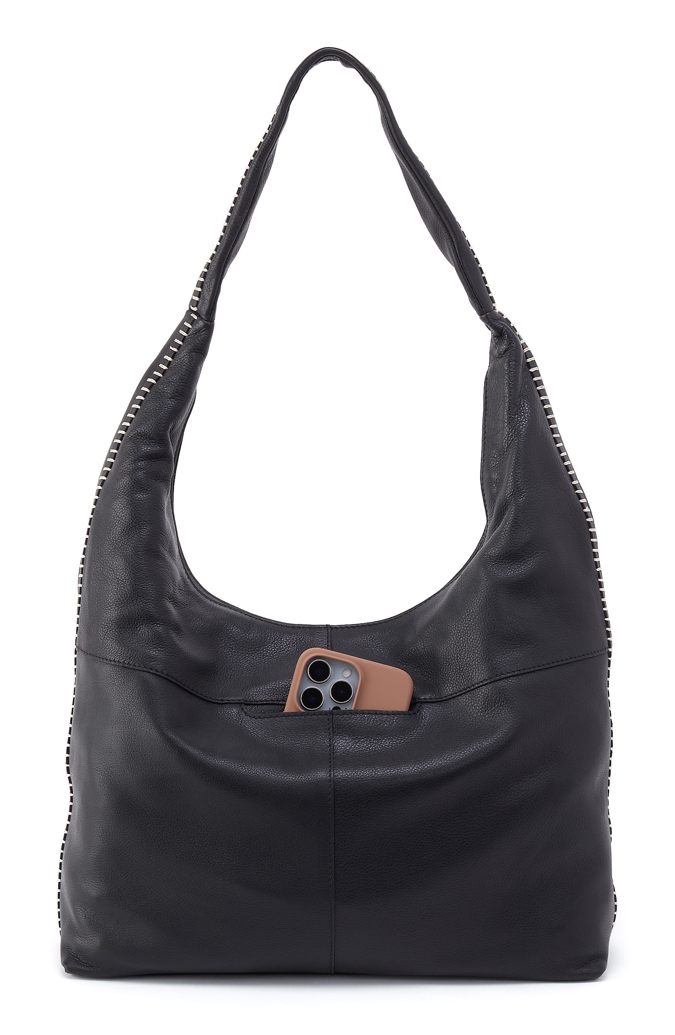 HOBO La Jolla Leather Hobo Bag, Alternate, color, Black