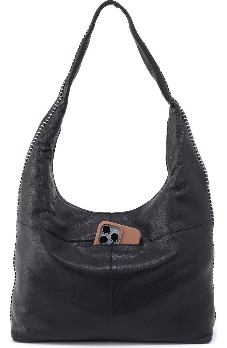 HOBO La Jolla Leather Hobo Bag, Alternate, color, Black