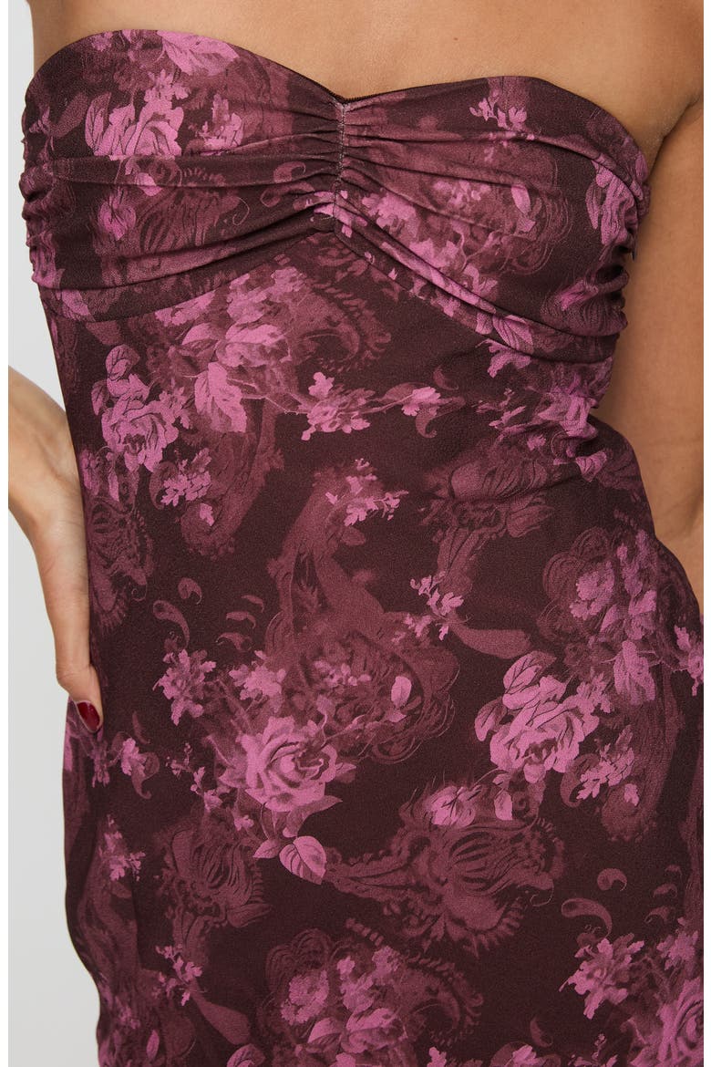 Abeila Floral Strapless Maxi Dress, Alternate, color, BURGUNDY