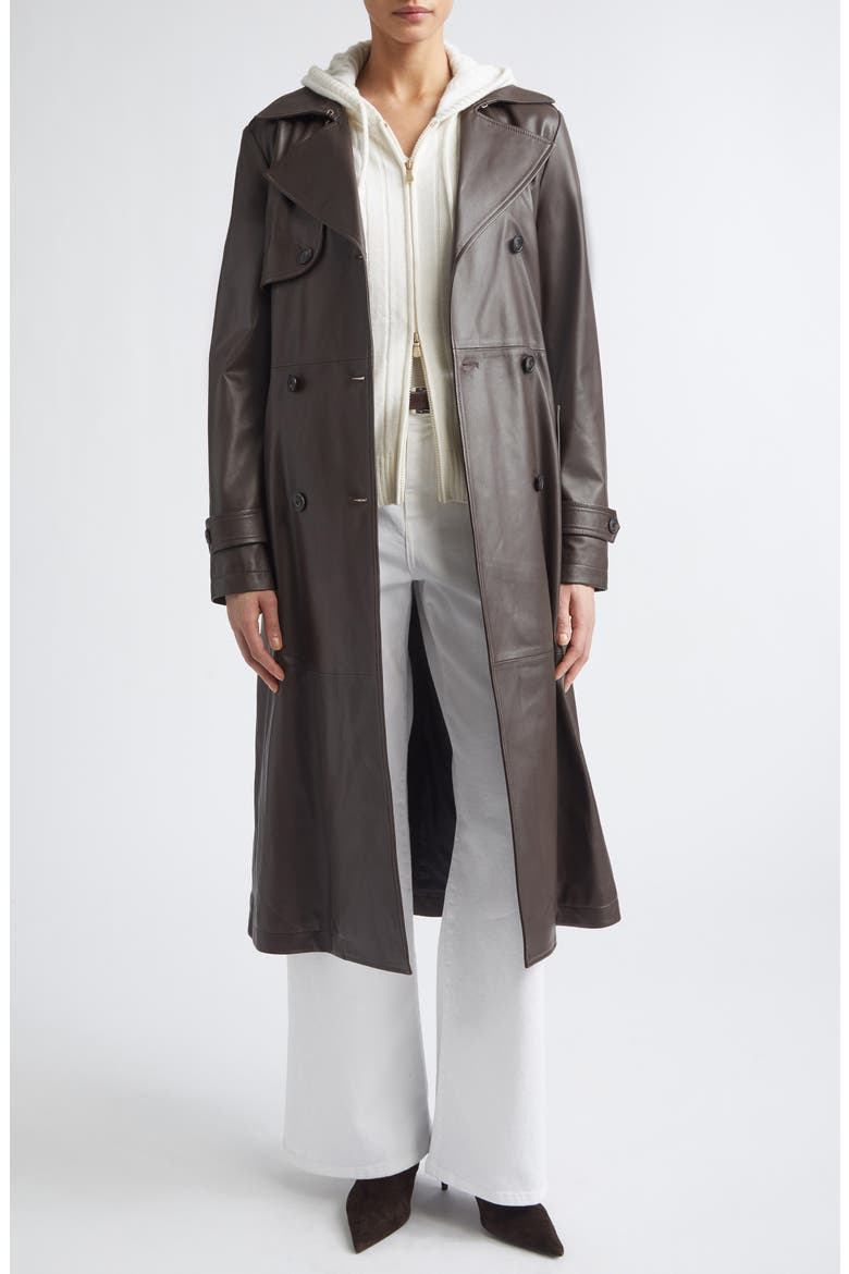 Leather Trench Coat, Main, color, 126 CHOCOLATE