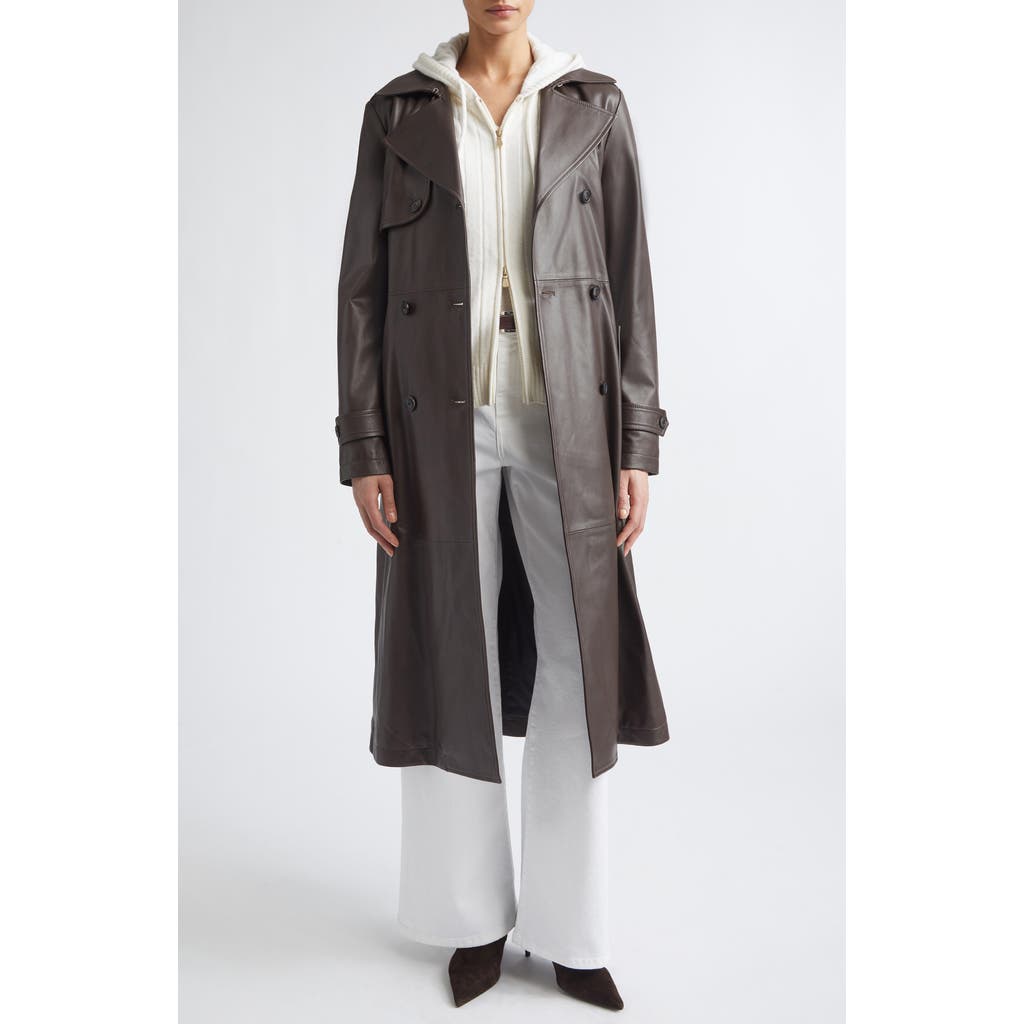 Eleventy Leather Trench Coat In 126 Chocolate