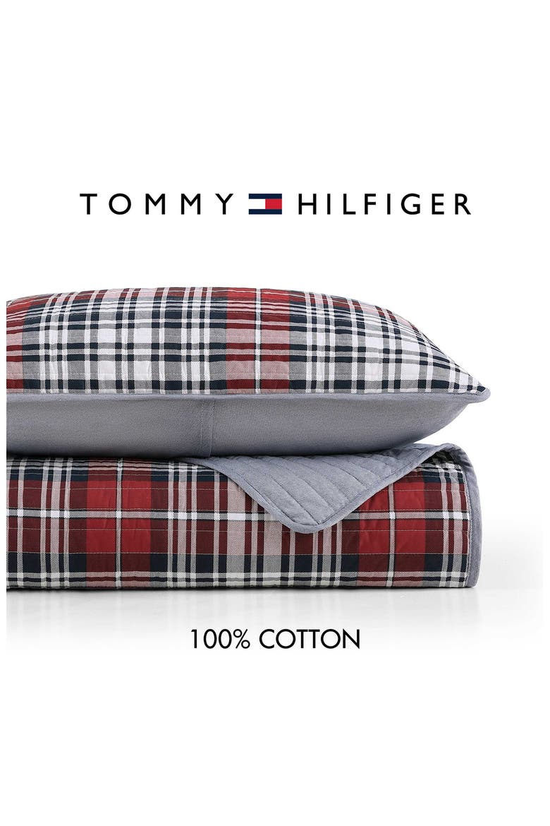 Collegiate Tartan Plaid Cotton Quilt & Shams Set, Alternate, color, WHITE/ MEDIUM RED/ NAVY BLUE